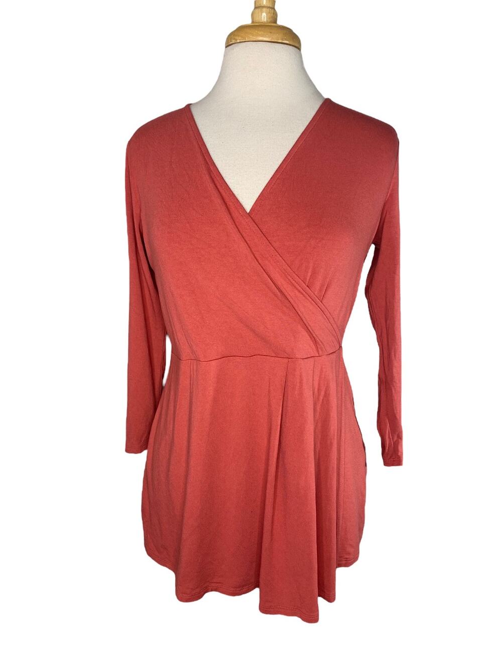 J.JILL Wearever Collection Coral Rose Faux Wrap Long Sleeve Tunic Size XS Rayon